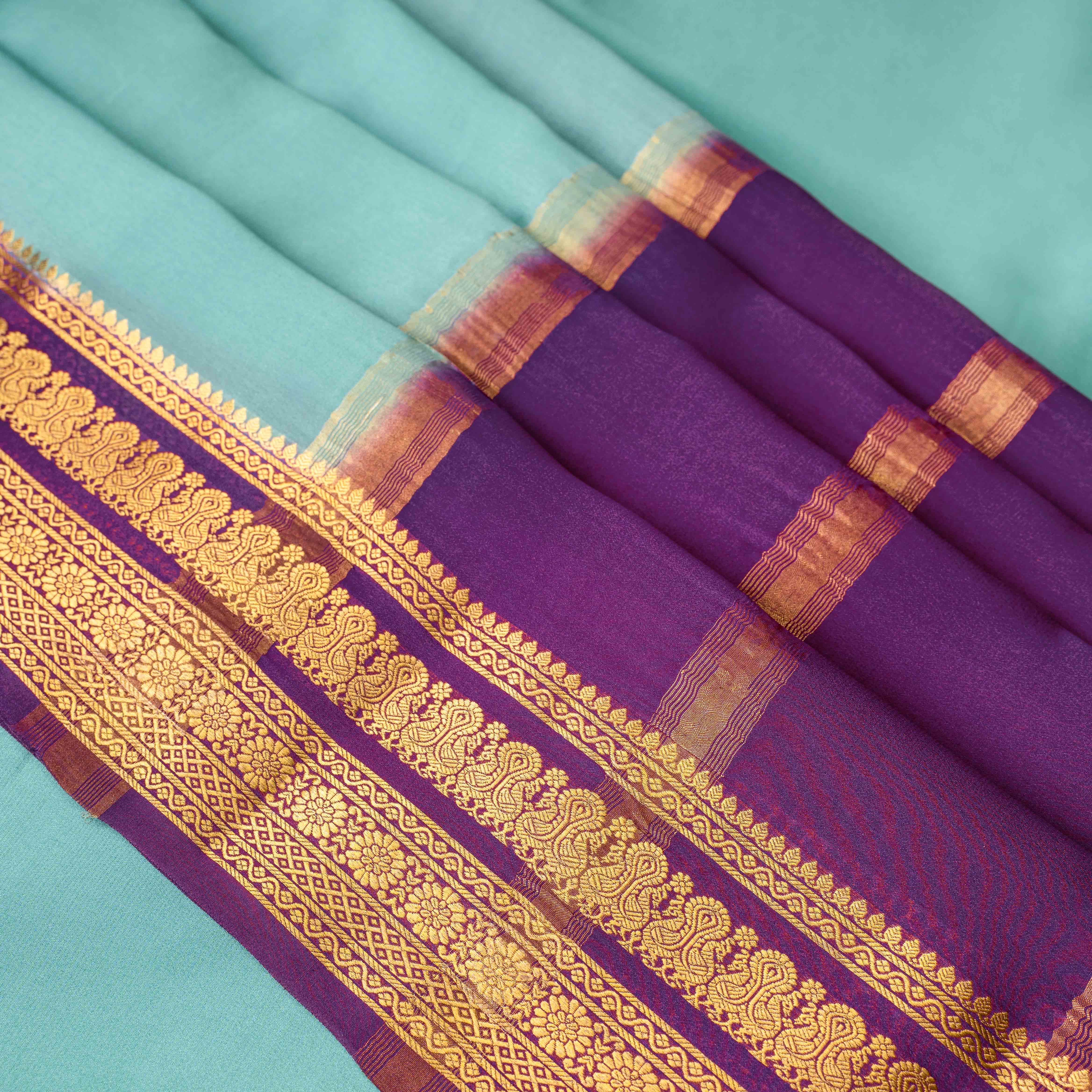 Mysore Crepe Silk Plain Saree in Imperial Aqua