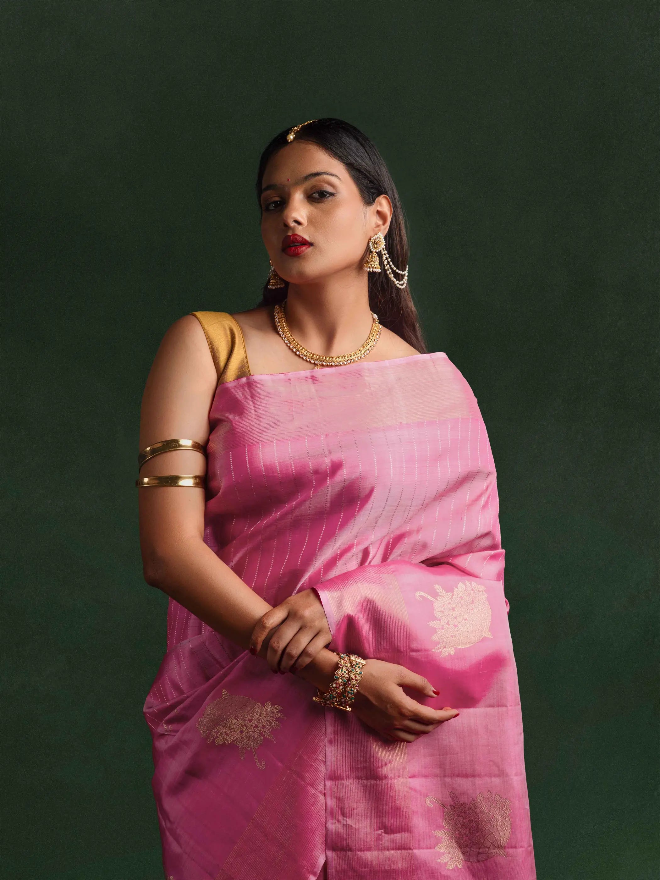 Kanjeevaram Handloom Raw Silk Saree in Fuchsia & Peacock Blue