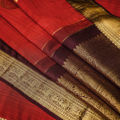 Kanjeevaram Handloom Raw Silk Saree in Rust & Royal Wine
