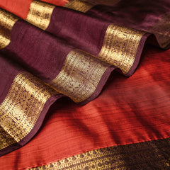 Kanjeevaram Handloom Raw Silk Saree in Rust & Royal Wine