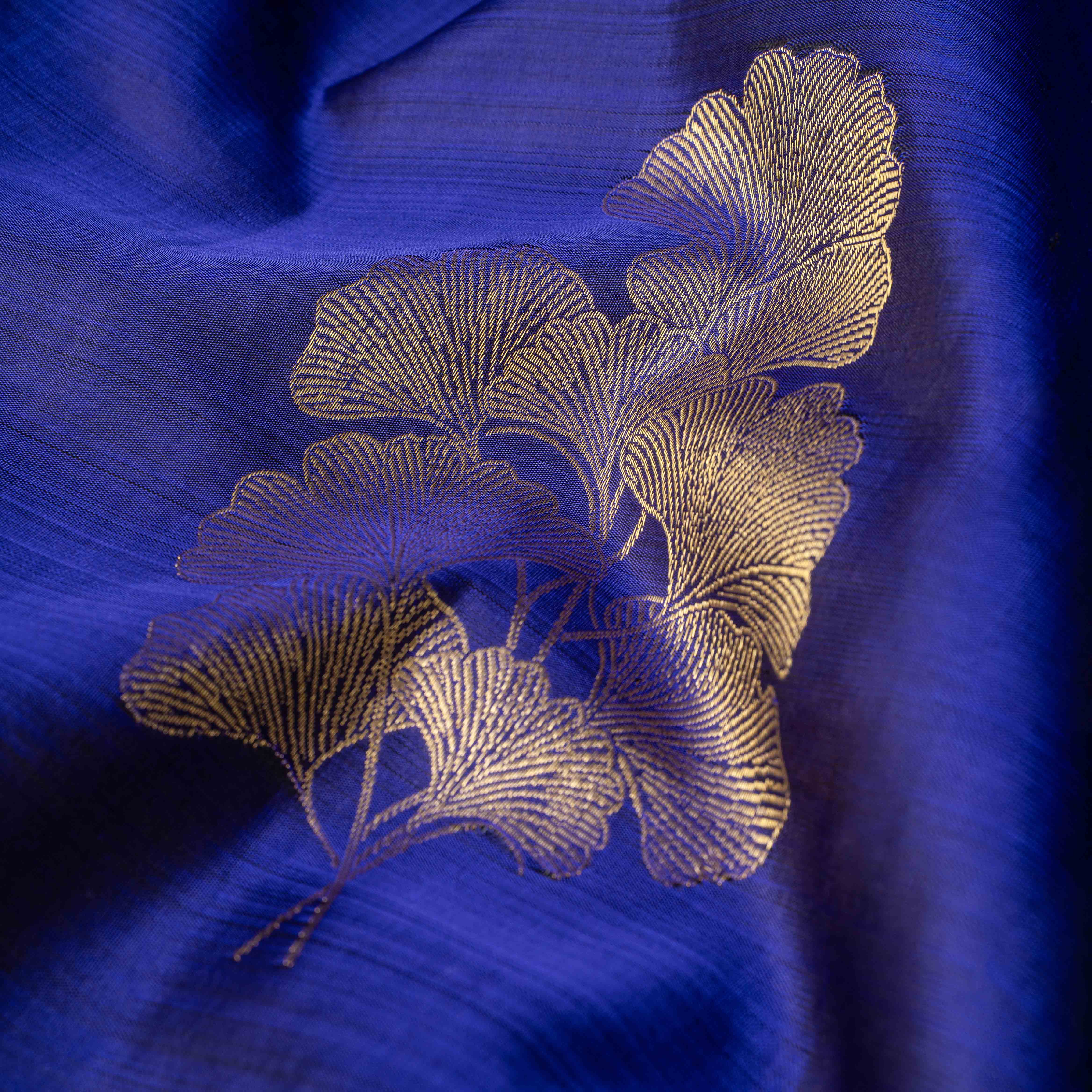 Kanjeevaram Raw Silk Saree in Indigo & Emerald