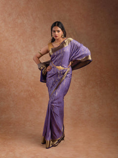 Mysore Crepe Silk Saree in Dusty Violet & Black