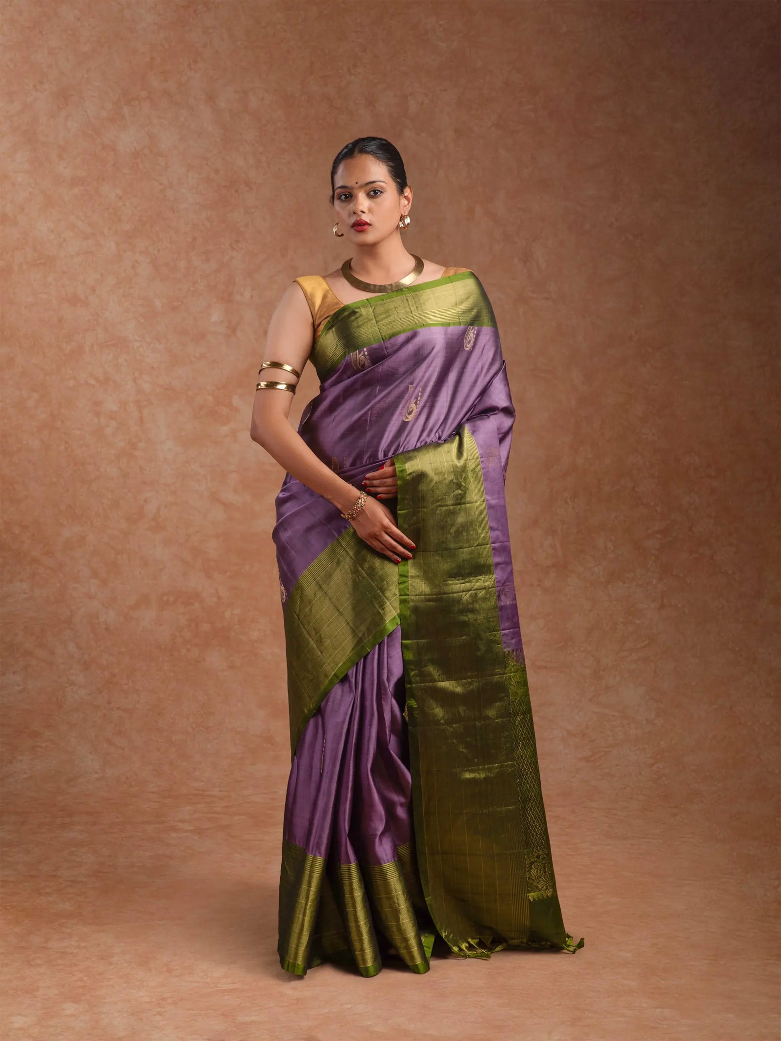 Kanjeevaram Handloom Soft Silk Saree in Mauve & Moss