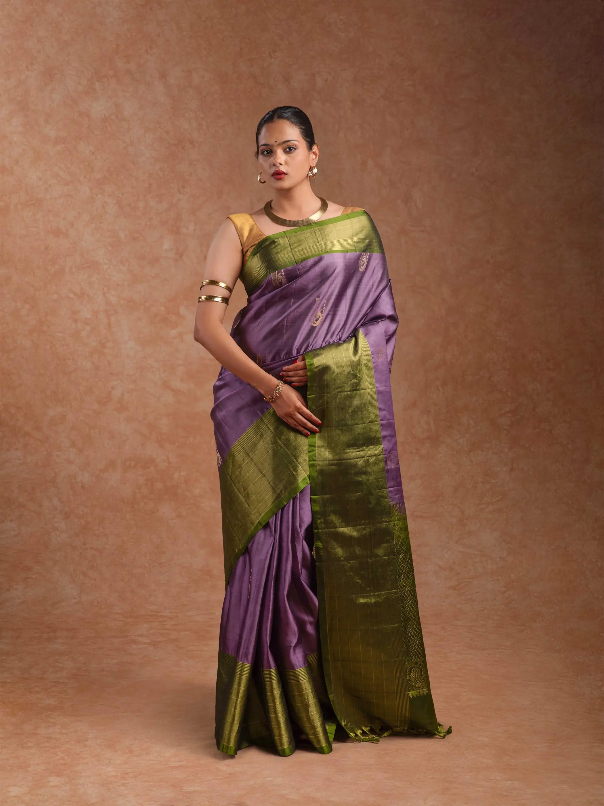 Kanjeevaram Handloom Soft Silk Saree in Mauve & Moss