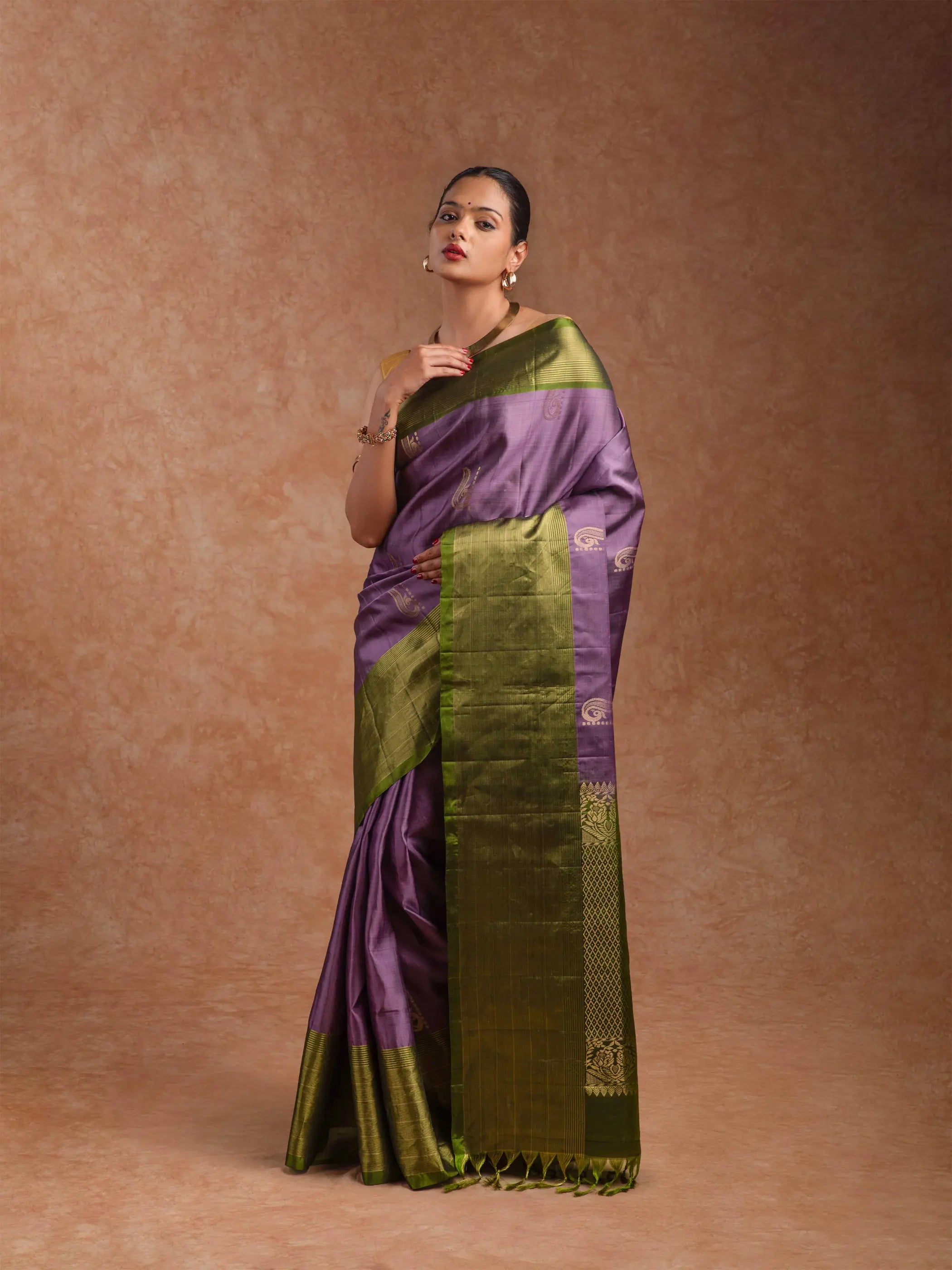Kanjeevaram Handloom Soft Silk Saree in Mauve & Moss