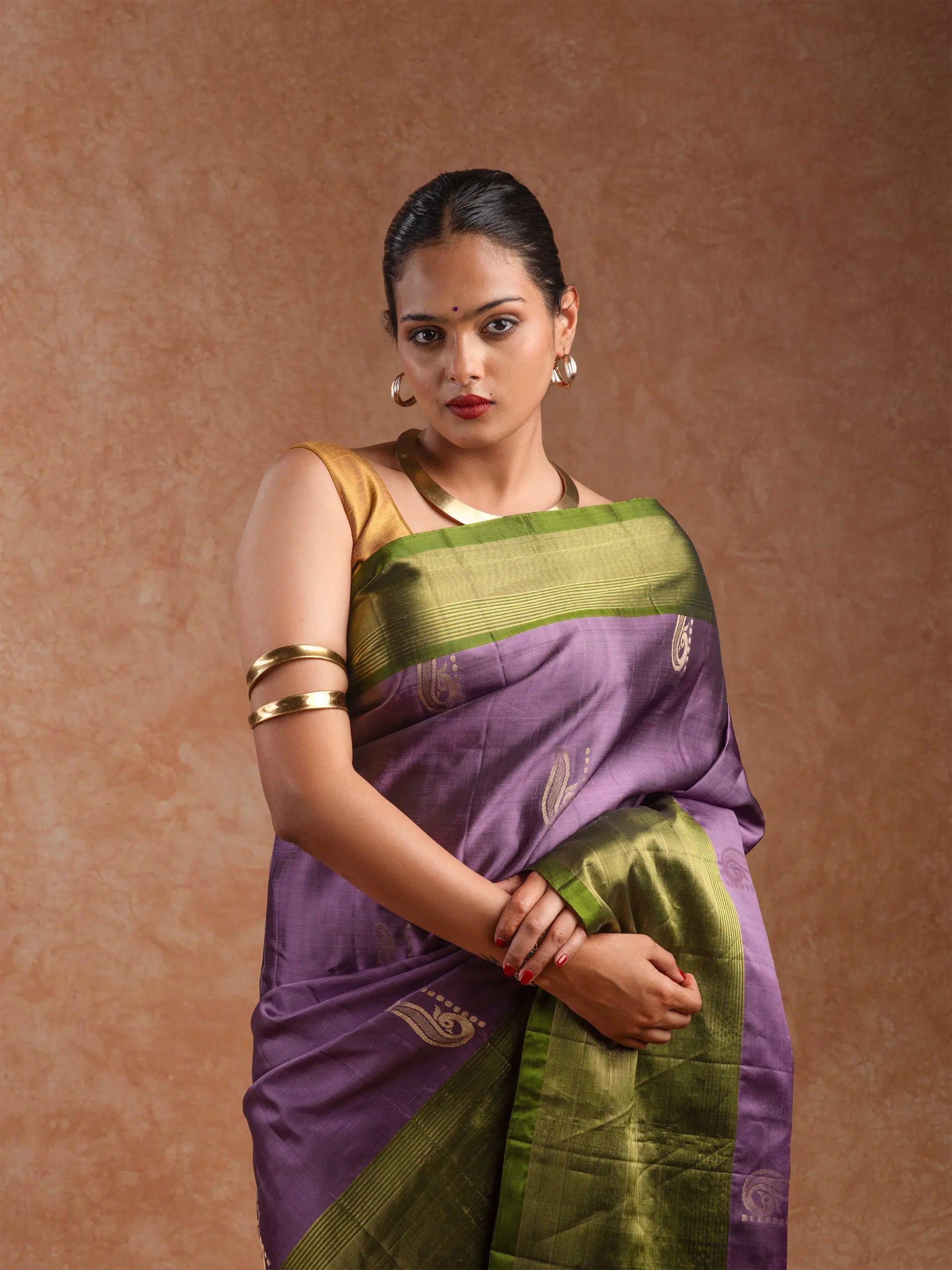 Kanjeevaram Handloom Soft Silk Saree in Mauve & Moss