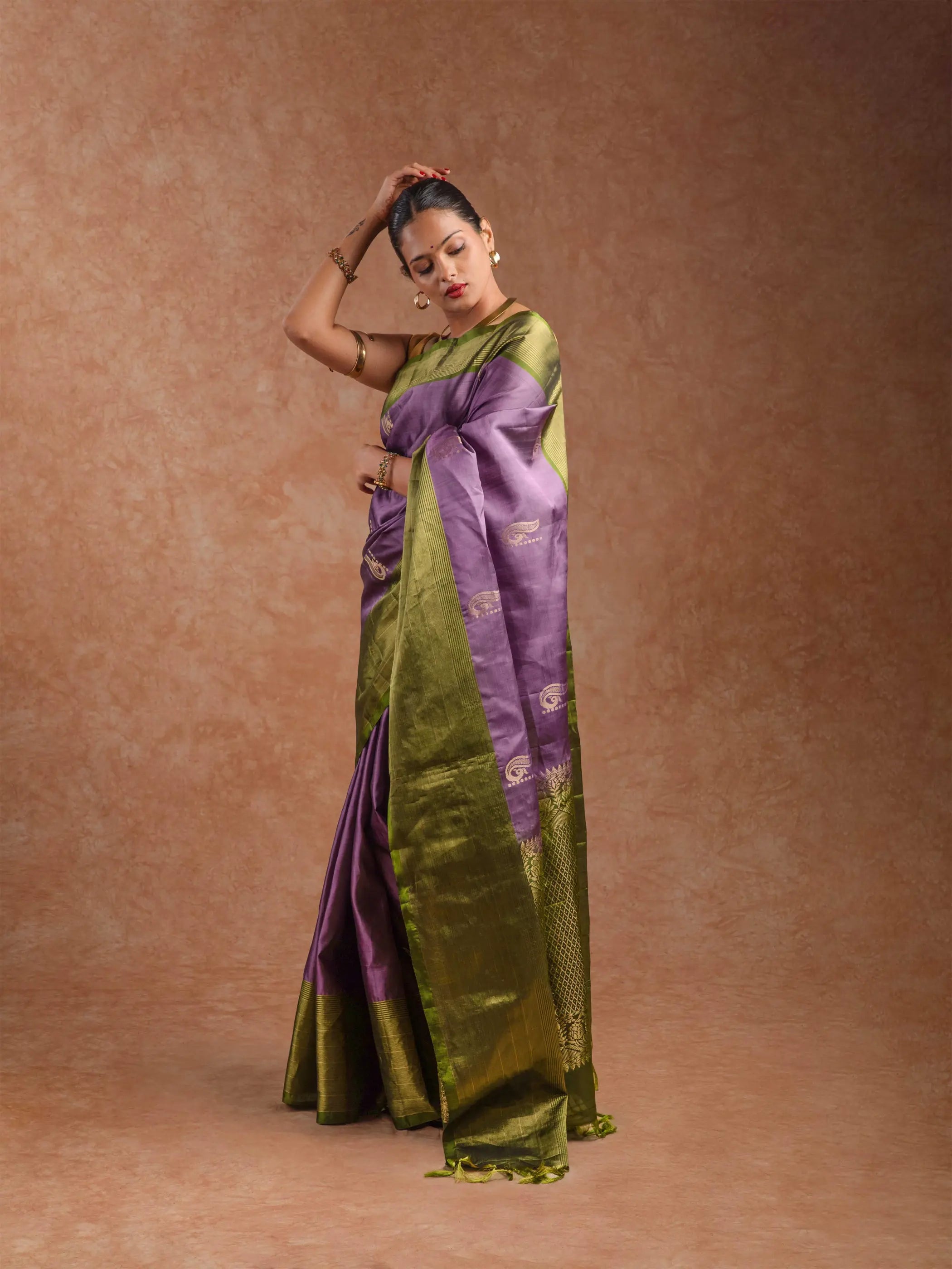 Kanjeevaram Handloom Soft Silk Saree in Mauve & Moss