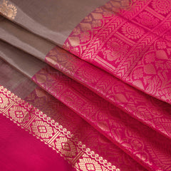 Kanjeevaram Handloom Soft Silk Saree in Gunmetal & Magenta