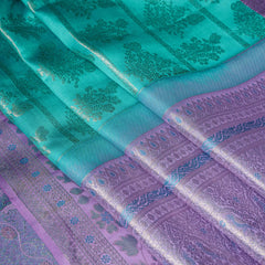 Kanjeevaram Handloom Raw Silk Saree in Aqua & Lilac