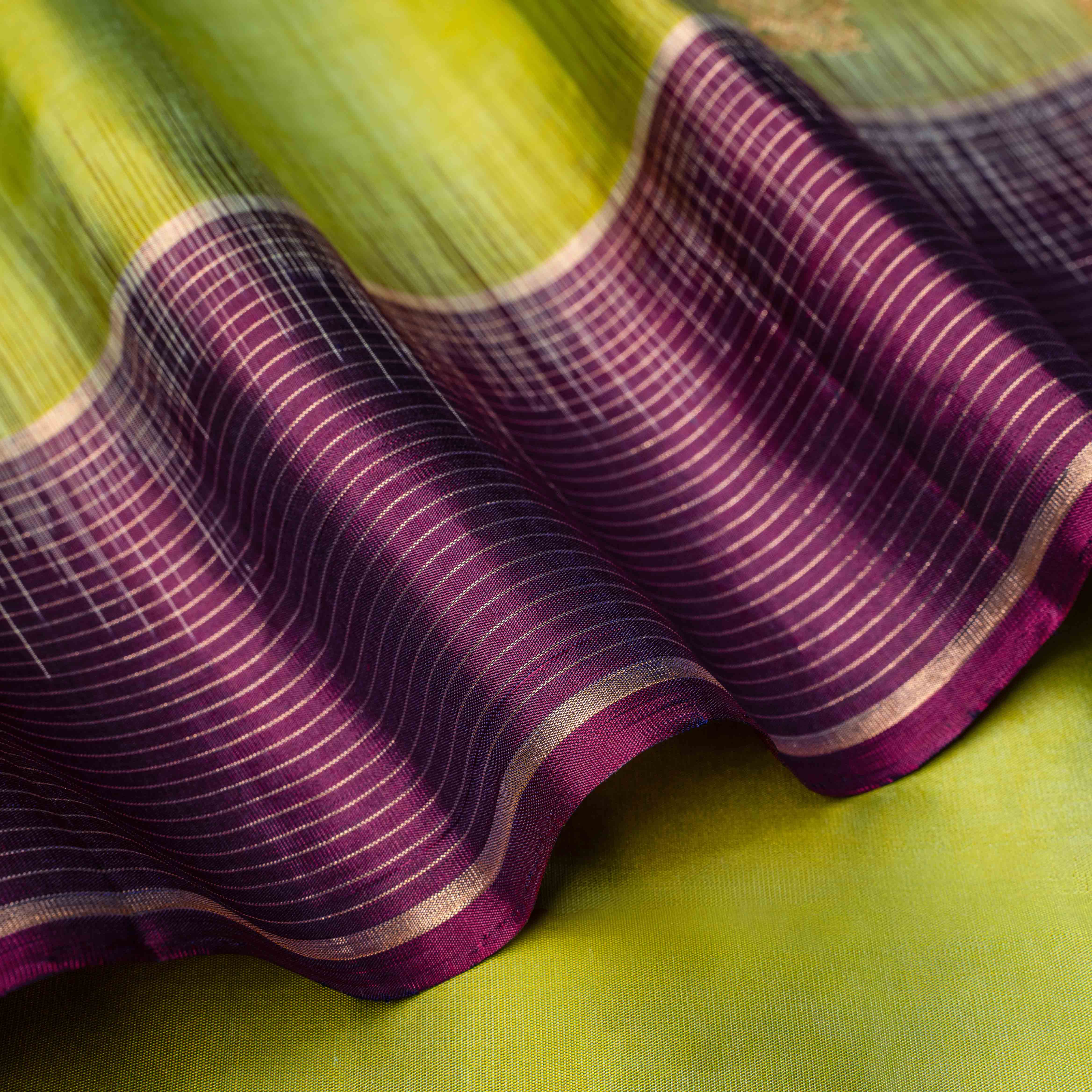 Kanjeevaram Soft Silk Saree in Lime & Mulberry
