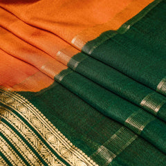 Mysore Crepe Silk Plain Saree in Burnt Orange & Forest Green