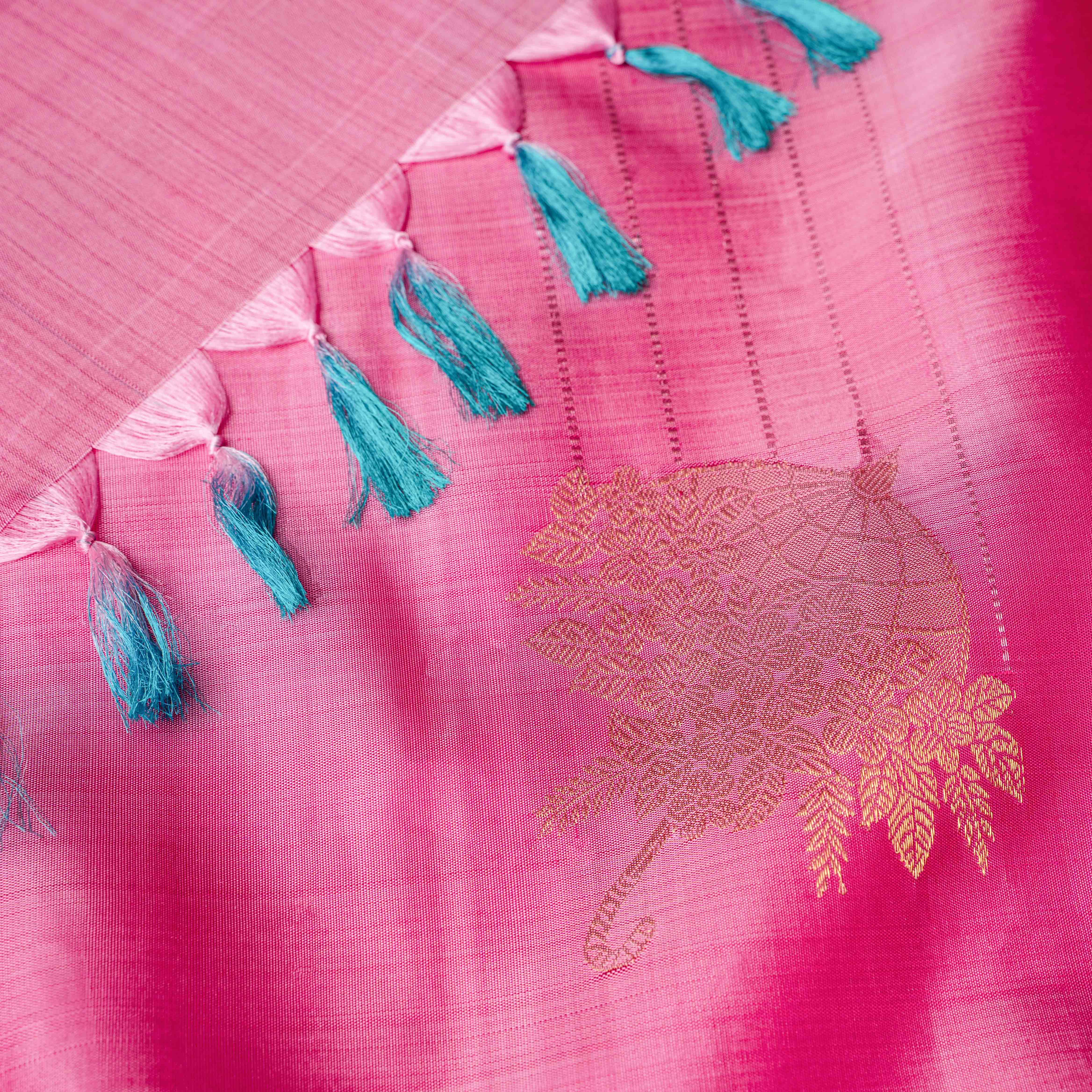 Kanjeevaram Raw Silk Saree in Fuchsia & Peacock Blue