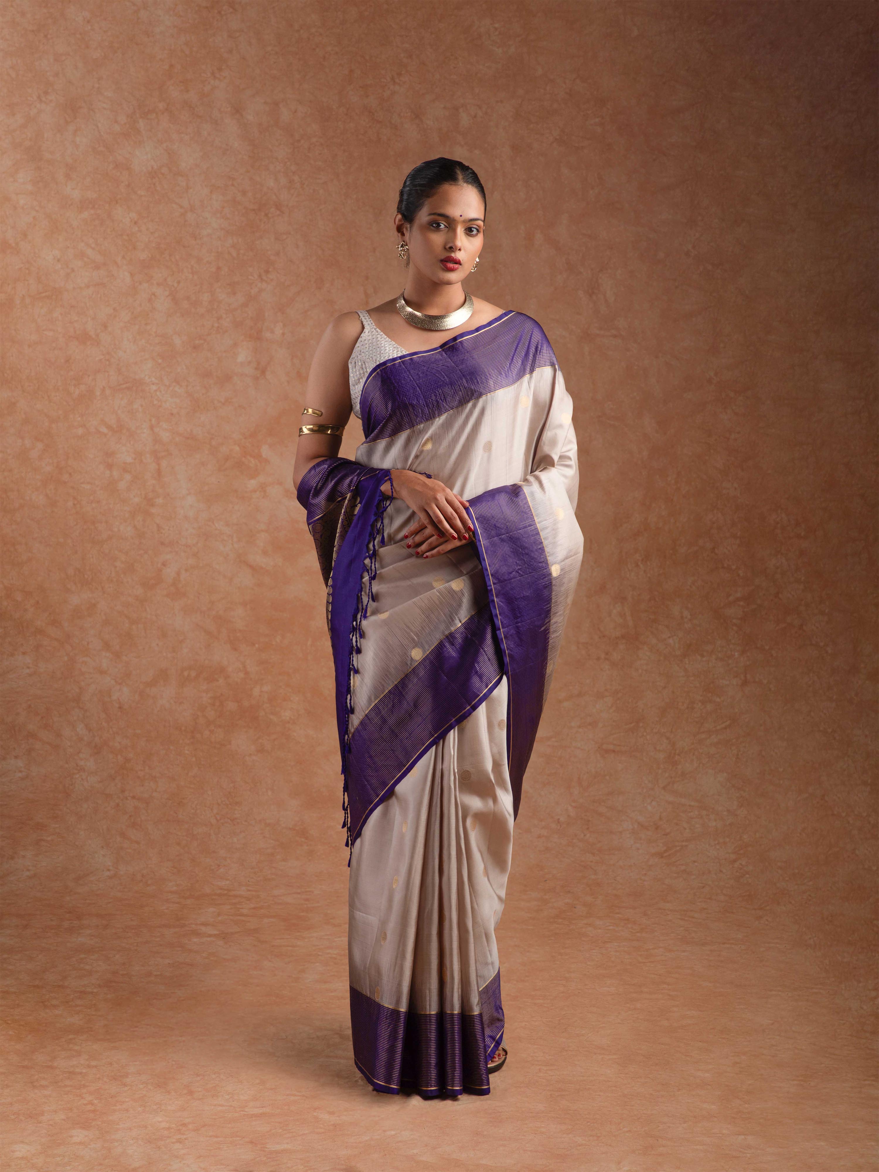 Kanjeevaram Soft Silk Saree in Champagne & Deep Violet