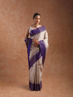 Kanjeevaram Handloom Soft Silk Saree in Champagne & Deep Violet