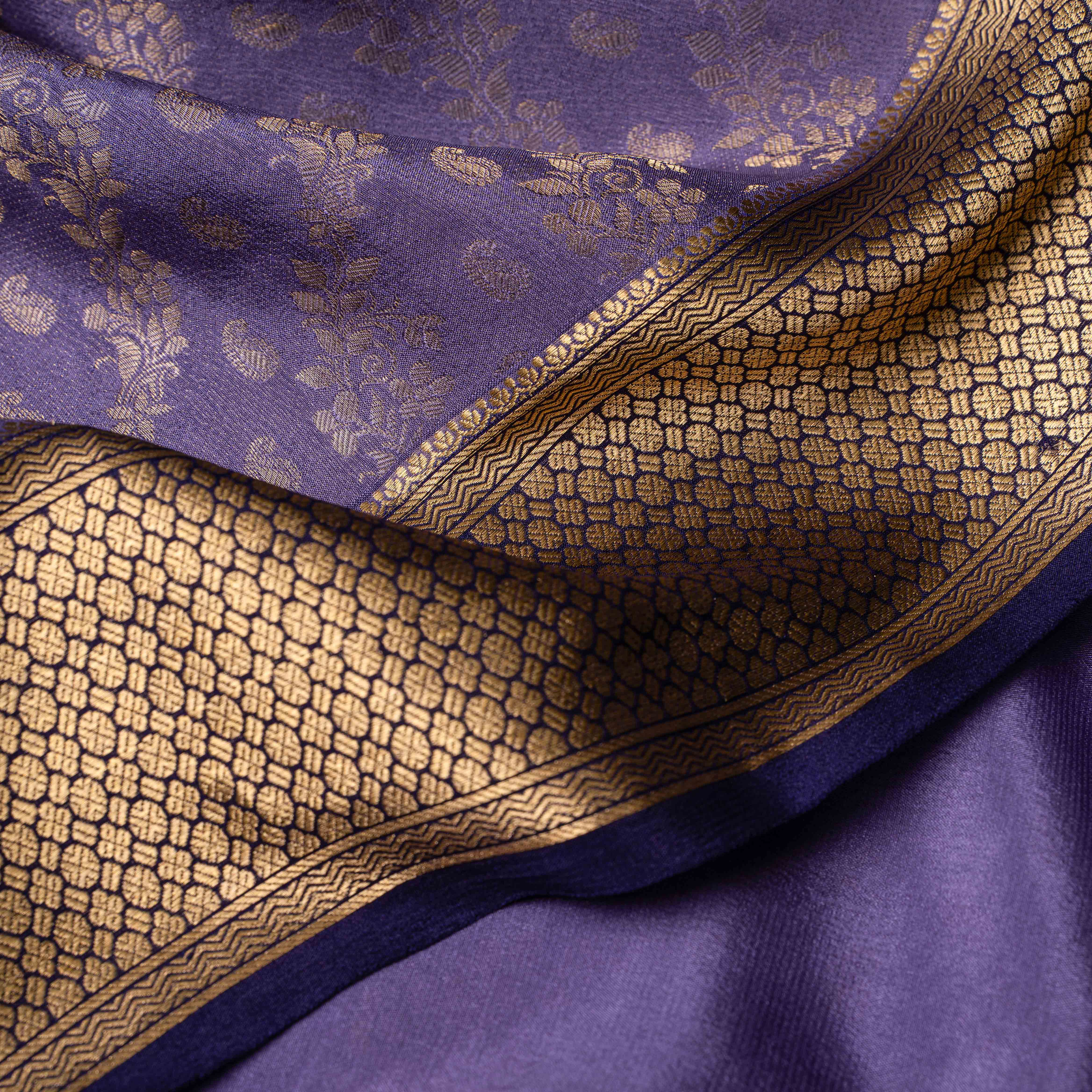 Mysore Crepe Silk Saree in Dusty Violet & Black