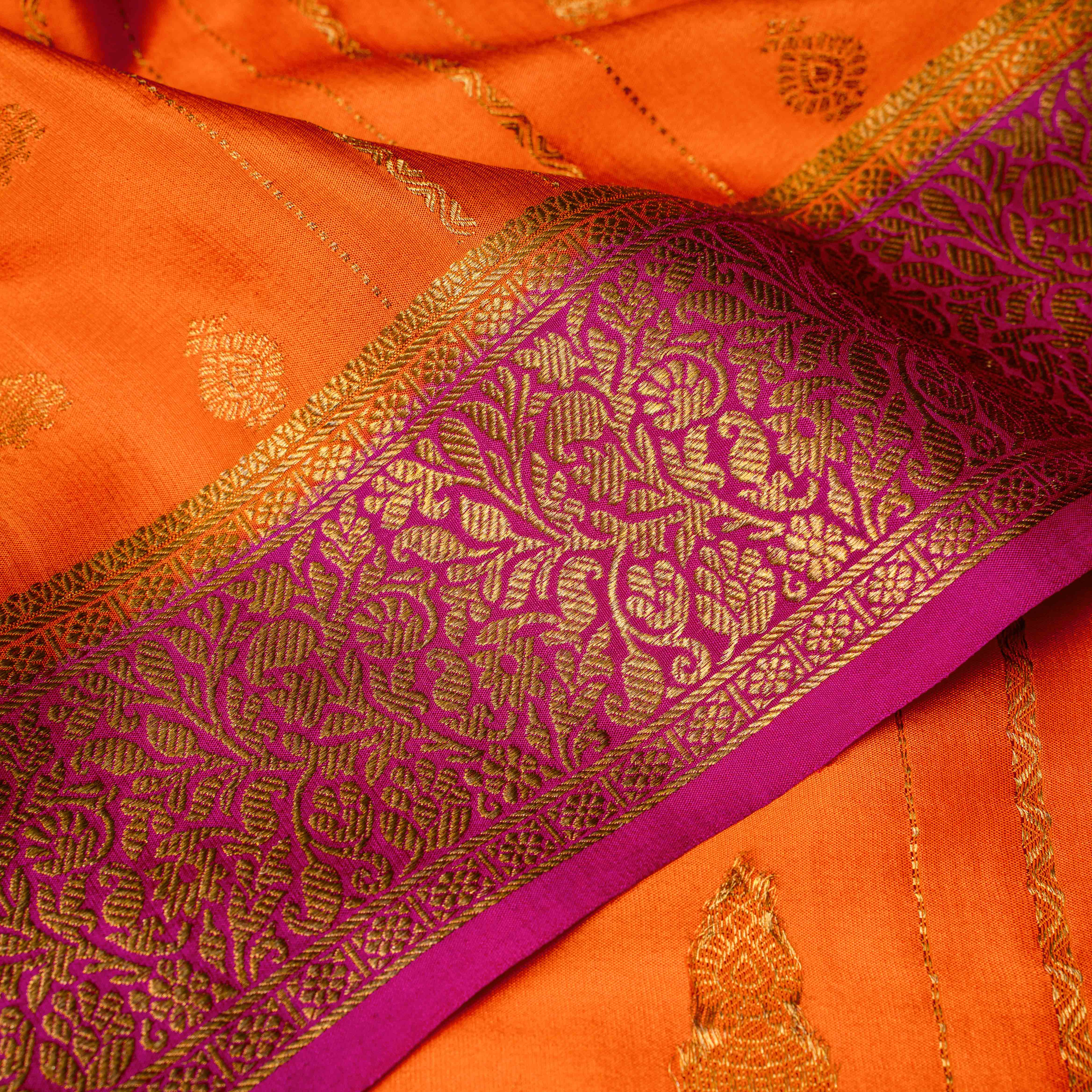 Mysore Crepe Silk Saree in Tangerine & Magenta